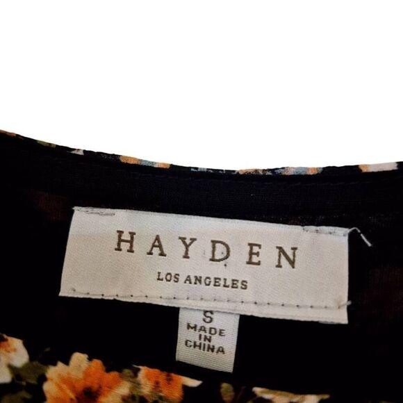 Hayden Women's Black/Orange/Ivory Poly Floral Lined Long Sleeve Dress - Picture 15 of 16